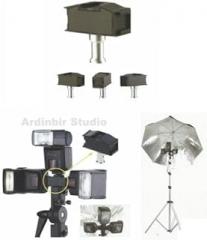 Tri Speed light Flash Hot Shoe Mounting Holder Adapter Bracket Speedlight