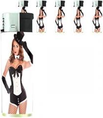 Hot Waitress Pin Up Girls Model Set of 5 Lighters S3 Electronic Refillable Flame Cigarette Smoking