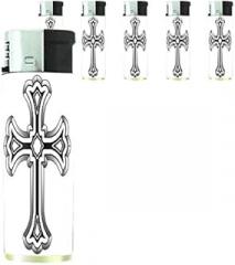 Butane Electronic Lighter Set of 5 Pieces Vintage Cross Design 012