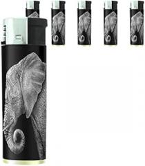 Elephant Art Scene Set of 5 Lighters S21 Electronic Refillable Flame Cigarette Smoking