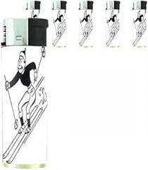 Vintage Retro Skiing Skier Skis Set of 5 Lighters S35 Electronic Refillable Flame Cigarette Smoking