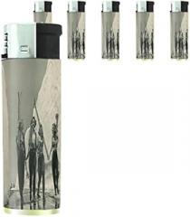 Vintage Retro Skiing Skier Skis Set of 5 Lighters S18 Electronic Refillable Flame Cigarette Smoking