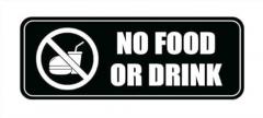Acrylic No Food or Drink Graphic Sign, Self-Adhesive for Home Office Workstations, Gym Equipment Areas, Electronics Store Display Zones, and Theater Auditoriums, 3x9 Inch