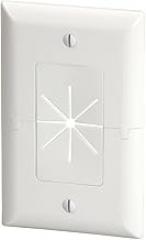 DATA COMM Electronics 45-0017-WH Split Style TV Outlet Covers Wall Plate w/ Flexible AV/HDMI Cable Pass-Through- Sturdy Wall Plate Cover For Electrical Outlets, Electrical 1-Gang, Standard Size, White