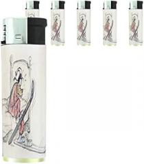 Vintage Retro Skiing Skier Skis Set of 5 Lighters S36 Electronic Refillable Flame Cigarette Smoking