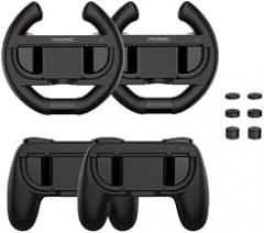4 in 1 Accessories for Switch 2 with 2 Pack Hand Grips for Nintendo Switch 2 Joycon Controller Grip and 2 Pack Steering Wheel for Switch 2 Controller Accessories Ergonomic Design