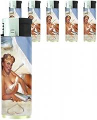 Pin Up Girl Beach Umbrella Butane Refillable Electronic Lighter Set of 5 Pieces D-208