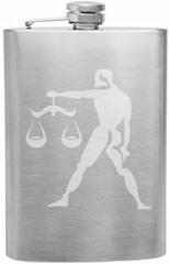 Libra Zodiac Symbol Silhouette 7th Sign Scales - 8 oz Etched Hip Flask