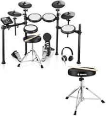 Donner DED-200X Electronic Drum Set, Electric Drum Kit with Quiet Mesh Pads, Bundle with Donner Drum Throne Set, Padded Seat Height Adjustable Stools, 5A Drumsticks Included