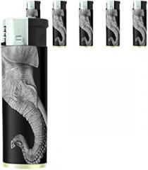 Elephant Art Scene Set of 5 Lighters S22 Electronic Refillable Flame Cigarette Smoking