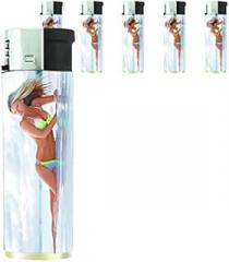Beach Babes Pin Up Girls Model Set of 5 Lighters S13 Electronic Refillable Flame Cigarette Smoking