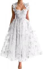 PRECISCRY Floral Bridesmaid Dresses 2024 Spaghetti Strapes Tulle FormalEvening Gowns Women's Lace Applique Dress White