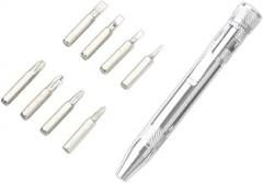 Portable Pen-Shape 8-in- Screwdriver Kit with Magnetized Bits, Chrome Vanadium Alloy Steel & Aluminum, Compact Pocket Size Repair Tool Set for Electronics and DIY(Silver)