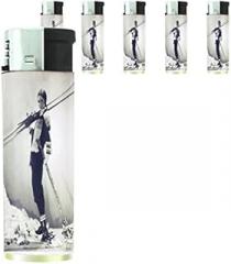Vintage Retro Skiing Skier Skis Set of 5 Lighters S21 Electronic Refillable Flame Cigarette Smoking