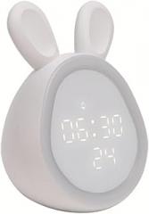 Button Operated Electronic Clock with Gentle Glow - Multifunctional Night Light and Clock (White)(01)