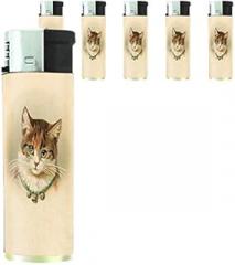 Butane Electronic Lighter Set of 5 Pieces Vintage Cat Design 001