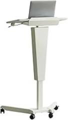 Wheeled Lectern Podium,Laptop Computer Book Holder,with Pneumatic Lifting Device and Caster Wheels,60kg Load Capacity for School Office Conference(White)