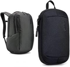 Thule Subterra 21L Backpack in Vetiver Gray with Small Black Powershuttle Electronics Organizer Bundle