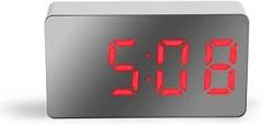 Car Clock LED Mirror Display Digital Alarm Clock with Multi-Color Font Silent for Travel Office Bedroom Use, Portable Electronic (Red)