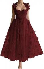 PRECISCRY Floral Bridesmaid Dresses 2024 Spaghetti Strapes Tulle FormalEvening Gowns Women's Lace Applique Dress Burgundy