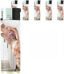 Tattoo Ink Pin Up Girls Model Set of 5 Lighters S29 Electronic Refillable Flame Cigarette Smoking