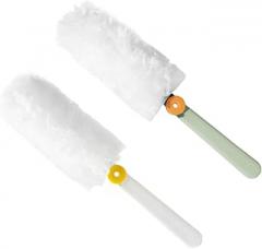 GARVALON 2pcs Microfiber Dusters Rotating Heads for Efficient Dust Removal Sofas Desks and Electronics Sturdy and Static Electricity Cleaning Tools White Green