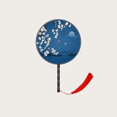 Chinese Traditional Fan Kimono Antique Fan Summer Half Transparent Long Handle Flow sow Dance Fan Female Costume and Haunter Cheongsam Small Round Fan YISSING (Color : 06(Two-Sided))