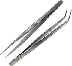 2 Pcs Tweezers Stainless Steel 6