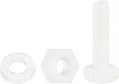 300 Pieces/100 Sets Nylon Hex Screws M3 x 12 mm Full Thread Plastic Screws and Nuts with Washers for Machines Electronics Industrial Accessories White