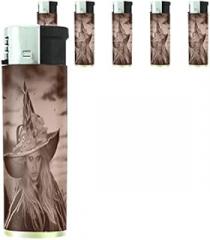 Vintage Witchcraft Witch Set of 5 Lighters S6 Electronic Refillable Flame Cigarette Smoking