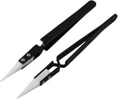 2pcs Black Precision Ceramic Tweezer, Straight Tip Heat Re-sistant Non Conductive Anti-Static Stainless Steel Plier for Electronics Soldering Tool