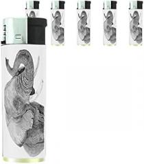 Elephant Art Scene Set of 5 Lighters S29 Electronic Refillable Flame Cigarette Smoking