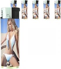 JS & Caren French Pin Up Girls France Set of 5 Lighters S5 Electronic Refillable Flame Cigarette Smoking