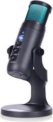 USB Microphone RGB Condenser Microphone with Earphone Jack Dynamic Lighting Effect Multi-Function Button Secure Base Electronic Equipment for Live Streaming