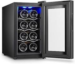 Small Household Wine Refrigerator, Small Thermostatic Electronic Wine Cabinet with Glass Door, 8-Bottle Capacity, Adjustable Temperature, LED, Touch Screen