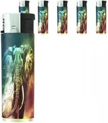 Elephant Art Scene Set of 5 Lighters S30 Electronic Refillable Flame Cigarette Smoking