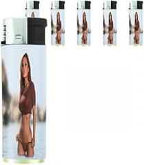 California Pin Up Girls Model Set of 5 Lighters S3 Electronic Refillable Flame Cigarette Smoking