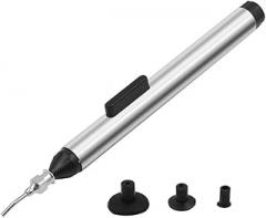 Vacuum Sucking Pen Soldering Removal Tool For SMD With Soft Conductive Silicone Suction Cups, Includes Small, Medium, Large Tips For Safe Electronics Component Handling