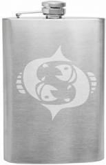 Pisces Zodiac Symbol Silhouette 12th Sign Fish - 8 oz Etched Hip Flask