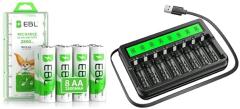 EBL AA Rechargeable Batteries 2800mAh 8 Pack 1.2V Ni-Mh with 8-Bay Battery Charger