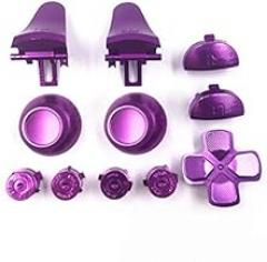 Full Set Aluminium Metal Bullet Buttons ABXY D-pad L1 R1 L2 R2 Trigger Buttons Thumb Grip Thumbsticks Cap for PS4 Slim PS4 Pro JDS-040 JDS 040 Controller (Purple)
