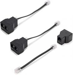 RJ11 Cable 2 Way Telephone Splitter 3 Pack, Black, Splitter 6P4C Connector Phone Line Cord Adapter with Cable for Landline Telephone Wire, Suitable for Telephone, Fax Machine
