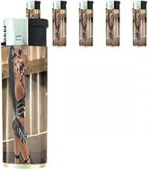 JS & Caren Bad Girls Pin Up Girl Model Set of 5 Lighters S22 Electronic Refillable Flame Cigarette Smoking