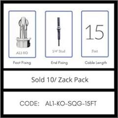 GRIPPLE Angel Knockout with ¼” Stud *15FT Cable Length (AL1-KO-SQG-15FT) Pack of 10, USA Made