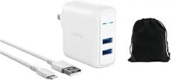 Anker 2-Port PowerPort 24W Wall Charger with PowerIQ Technology, Dual USB-A Ports, Fast Charging for iPhone, Samsung, Tablets, and More, Travel Design with Foldable Plug, W/Lightning Cable & Pouch