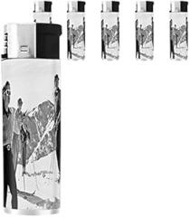 Vintage Retro Skiing Skier Skis Set of 5 Lighters S46 Electronic Refillable Flame Cigarette Smoking