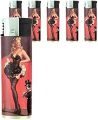 Pin-Up Blonde Boston Terrier Butane Refillable Electronic Lighter Set of 5 Pieces D-575
