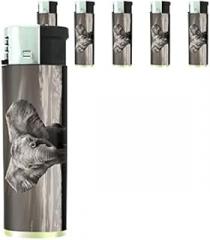 JS & Caren Elephant Art Scene Set of 5 Lighters S27 Electronic Refillable Flame Cigarette Smoking
