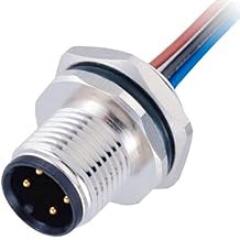 M12 Connector 4Pin Wiring Panel Rear Mounting Connector with Electronic Wires 1M AWG22 Straight Shiled