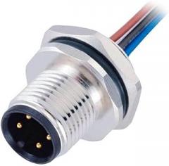 M12 4pin Male Connector, A Code Male Back Mount Panel Receptacles Straight Non-Shield Panel Rear Mounting Connector with 1M Electronic Wires Cable (1)